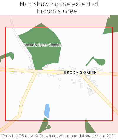 Map showing extent of Broom's Green as bounding box