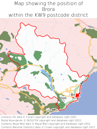 Map showing location of Brora within KW9