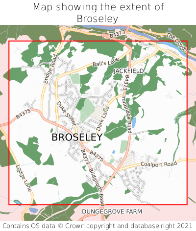 Map showing extent of Broseley as bounding box