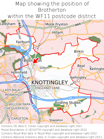 Map showing location of Brotherton within WF11