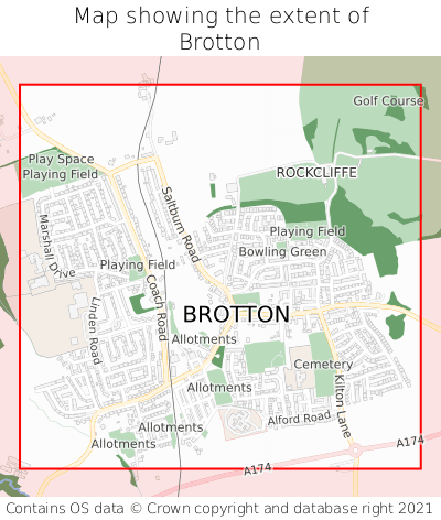 Map showing extent of Brotton as bounding box
