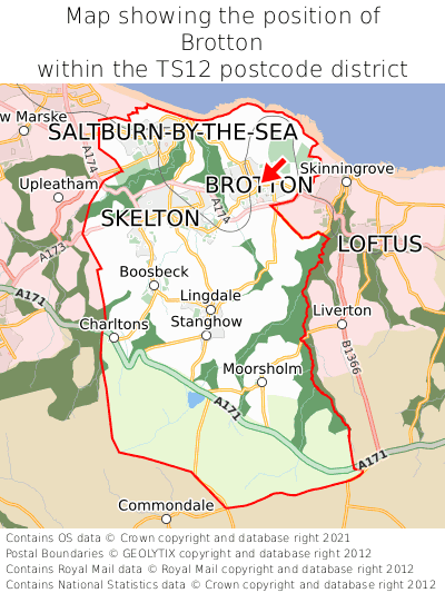 Map showing location of Brotton within TS12