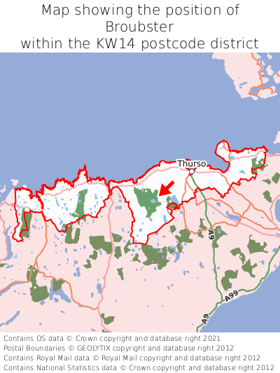 Map showing location of Broubster within KW14