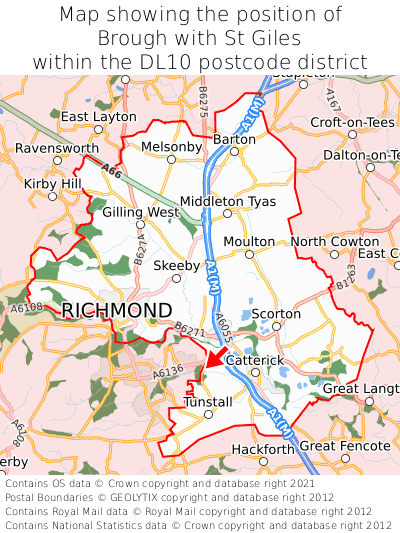 Map showing location of Brough with St Giles within DL10
