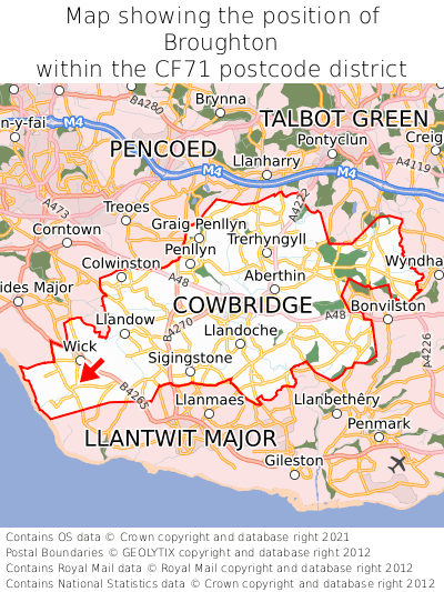 Map showing location of Broughton within CF71