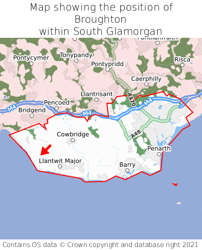 Map showing location of Broughton within South Glamorgan