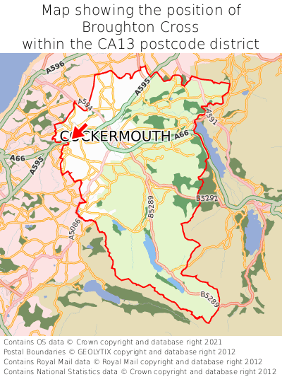 Map showing location of Broughton Cross within CA13