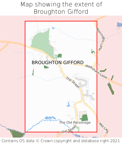 Map showing extent of Broughton Gifford as bounding box