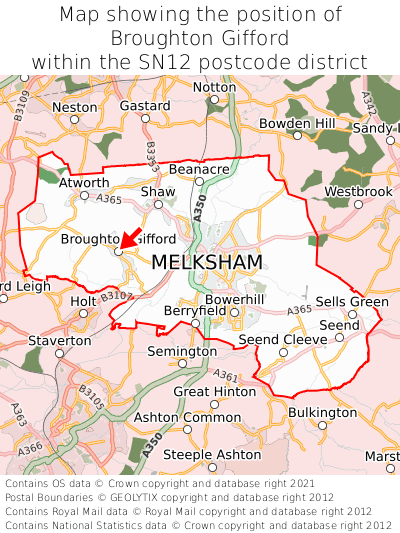 Map showing location of Broughton Gifford within SN12