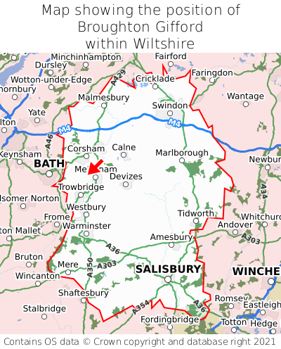 Map showing location of Broughton Gifford within Wiltshire