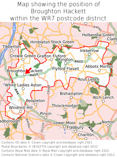 Map showing location of Broughton Hackett within WR7