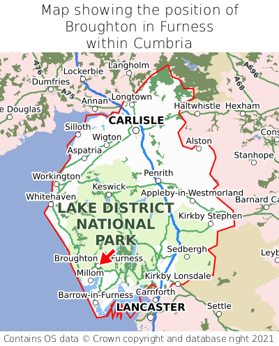 Map showing location of Broughton in Furness within Cumbria