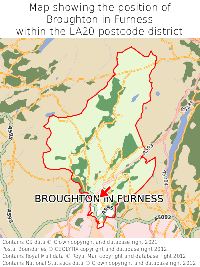 Map showing location of Broughton in Furness within LA20