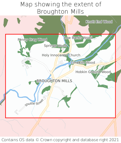 Map showing extent of Broughton Mills as bounding box