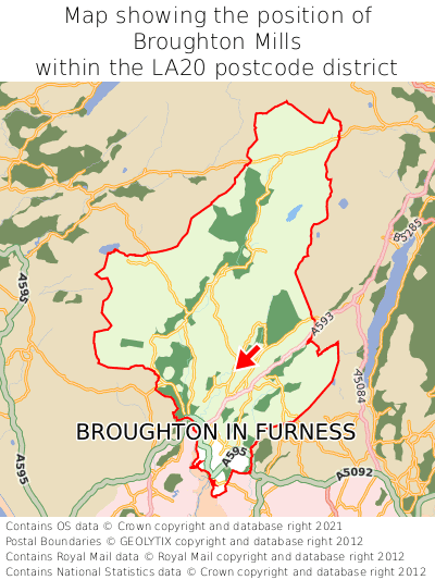 Map showing location of Broughton Mills within LA20