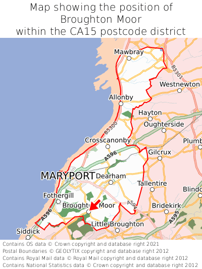 Map showing location of Broughton Moor within CA15