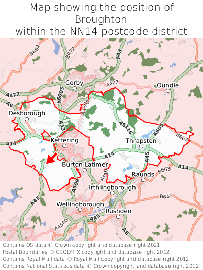 Map showing location of Broughton within NN14