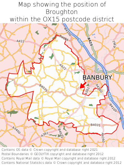 Map showing location of Broughton within OX15