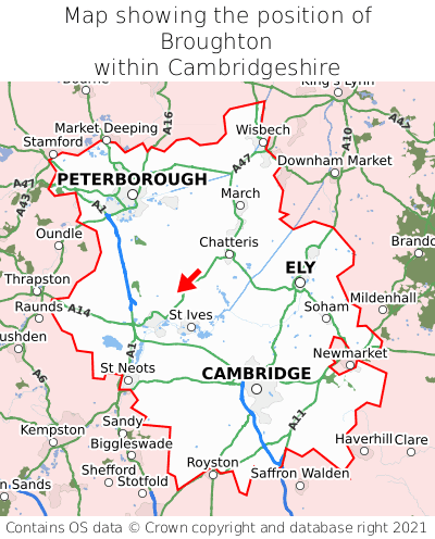 Map showing location of Broughton within Cambridgeshire
