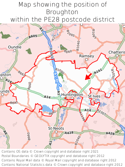 Map showing location of Broughton within PE28