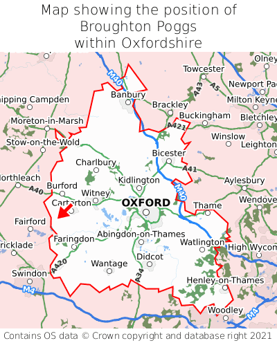 Map showing location of Broughton Poggs within Oxfordshire