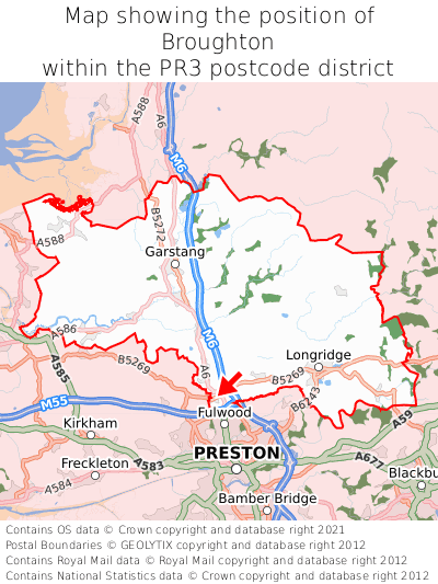 Map showing location of Broughton within PR3