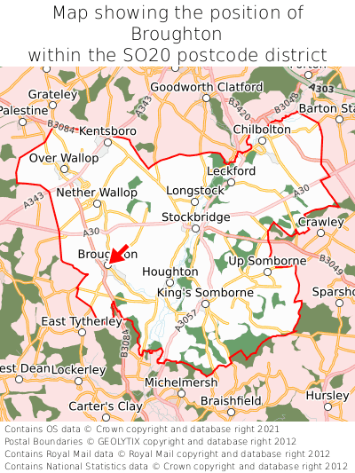Map showing location of Broughton within SO20