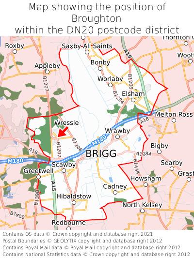 Map showing location of Broughton within DN20