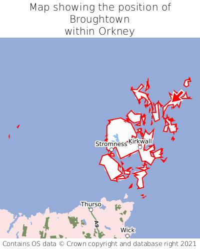 Map showing location of Broughtown within Orkney