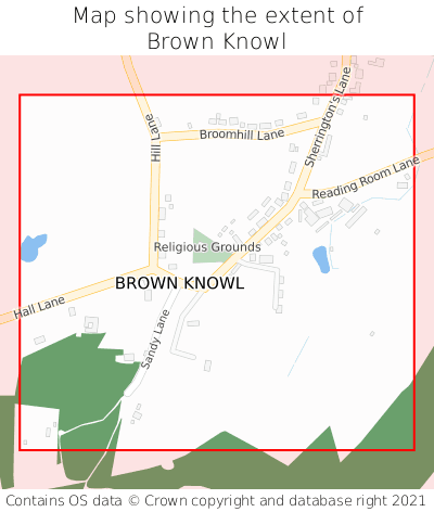 Map showing extent of Brown Knowl as bounding box