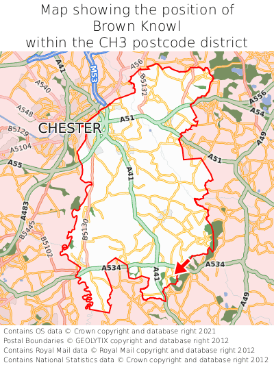 Map showing location of Brown Knowl within CH3