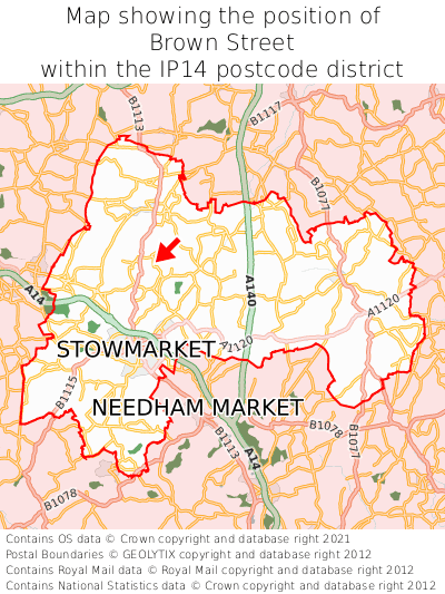 Map showing location of Brown Street within IP14