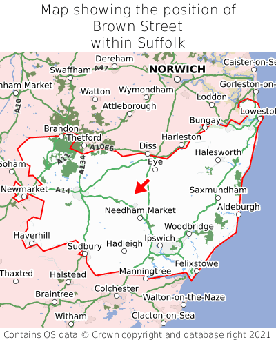 Map showing location of Brown Street within Suffolk