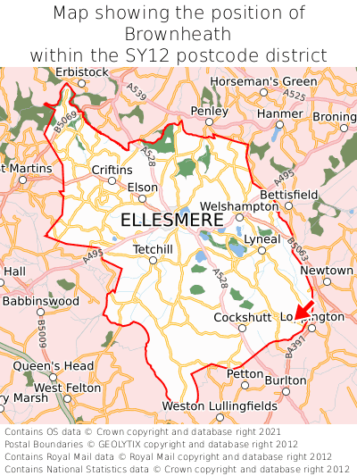 Map showing location of Brownheath within SY12