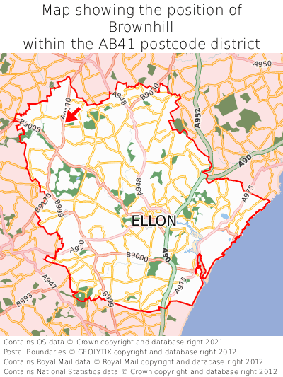 Map showing location of Brownhill within AB41
