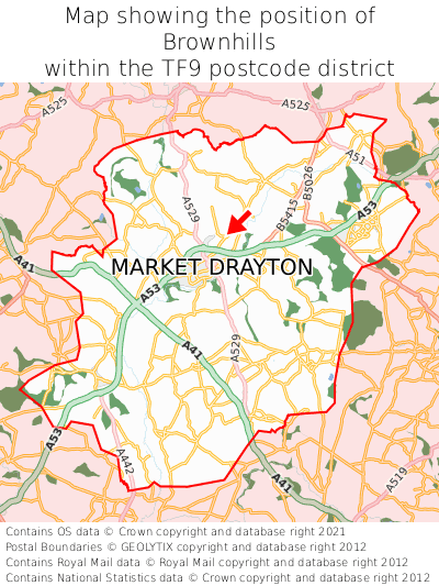Map showing location of Brownhills within TF9