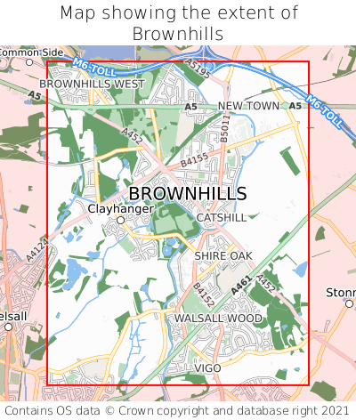 Map showing extent of Brownhills as bounding box