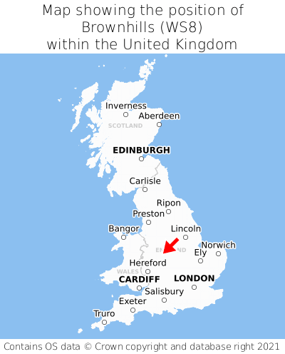 Map showing location of Brownhills within the UK