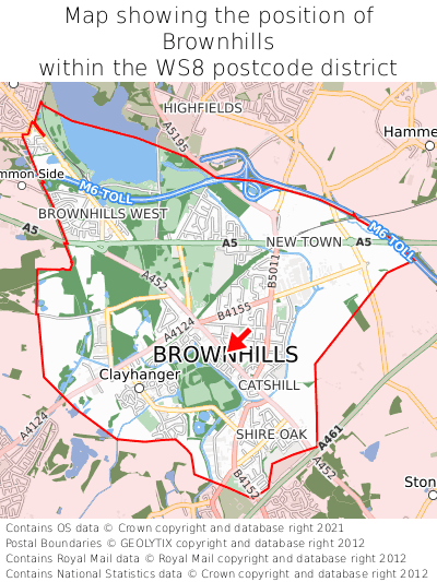 Map showing location of Brownhills within WS8
