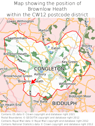 Map showing location of Brownlow Heath within CW12