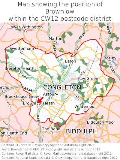 Map showing location of Brownlow within CW12