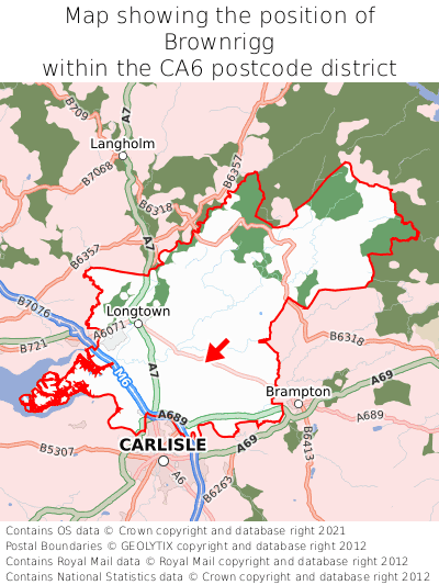 Map showing location of Brownrigg within CA6