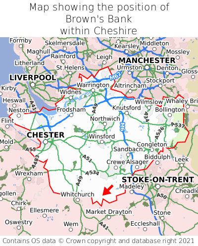 Map showing location of Brown's Bank within Cheshire
