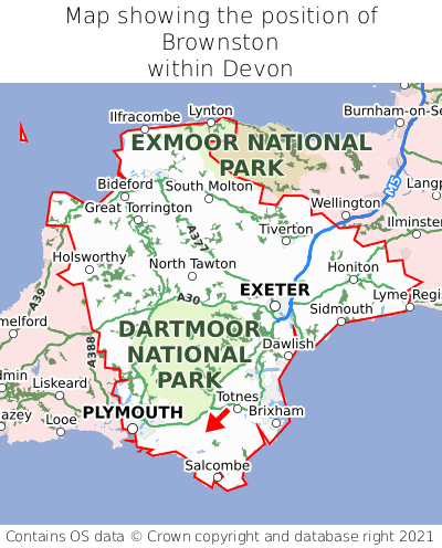 Map showing location of Brownston within Devon