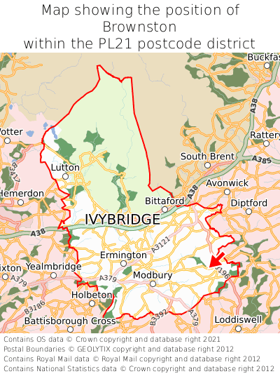 Map showing location of Brownston within PL21