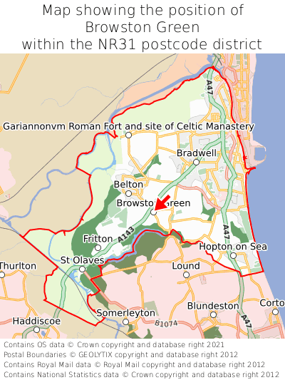 Map showing location of Browston Green within NR31