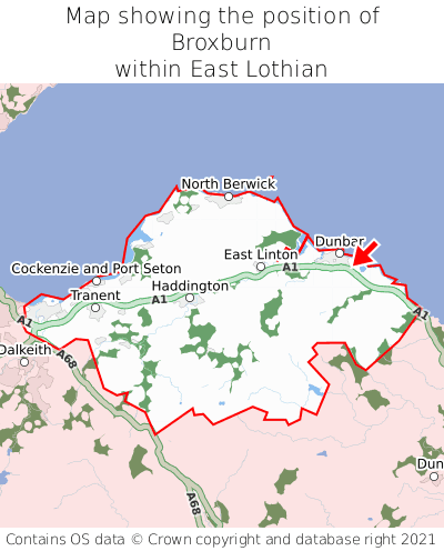 Map showing location of Broxburn within East Lothian
