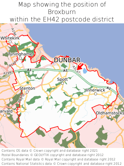 Map showing location of Broxburn within EH42