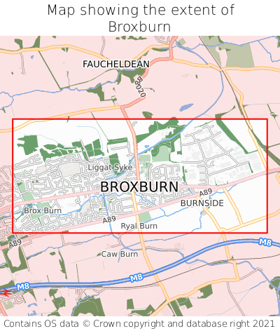 Map showing extent of Broxburn as bounding box