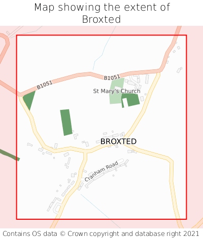 Map showing extent of Broxted as bounding box
